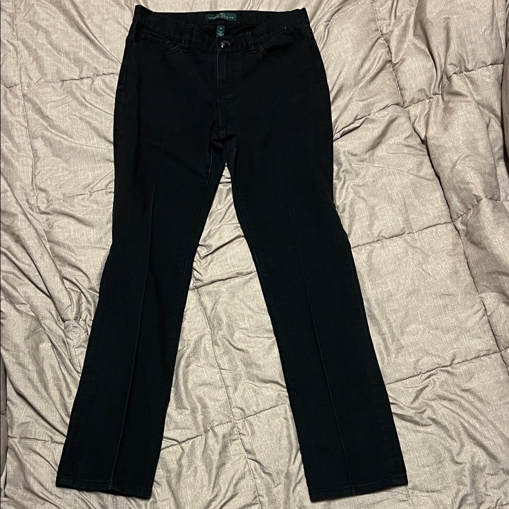 Ralph Lauren Black Modern Slim Straight Leg Women's Jeans Gold Embroidered Snake